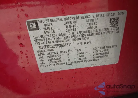 2014 Cadillac Srx Performance Collection from USA, damaged, VIN 3GYFNCE35ES661811